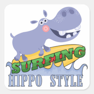 Surfer Hippopotamus Quadratischer Aufkleber