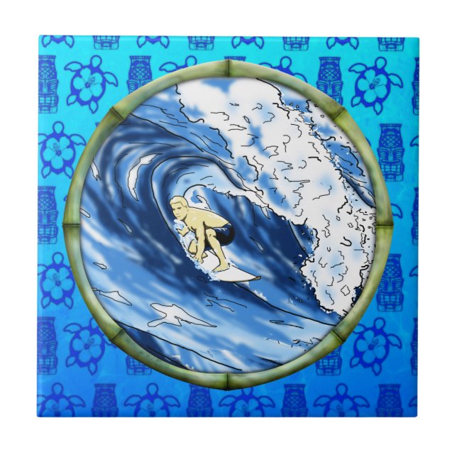 Surfer im Bambuskreis Fliese (Vorderseite)