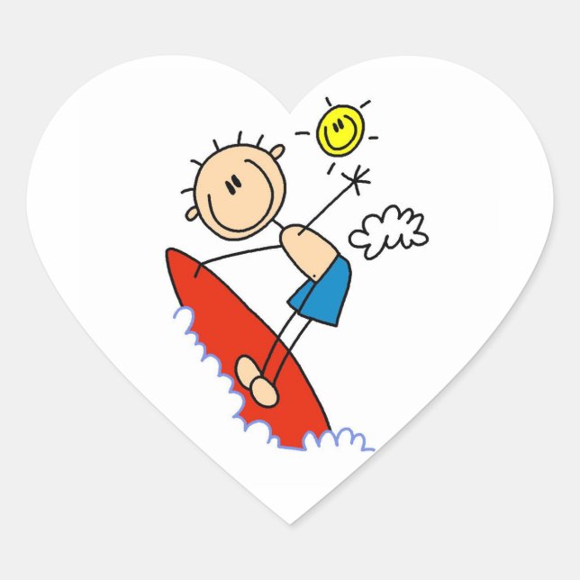 Surfer-Junge-Stickfigur Herz-Aufkleber (Vorderseite)