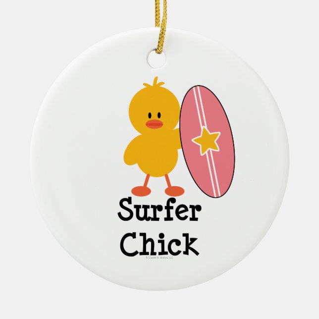 Surfer-Küken-Verzierung Keramikornament (Vorne)