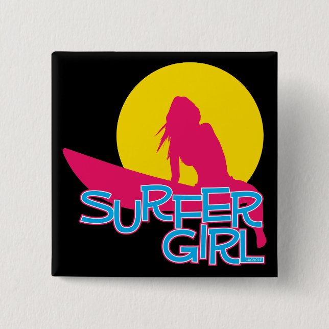 Surfer-Mädchen Button (Vorderseite)