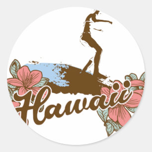 Surfer Mädchen Strand hawaii surfen hawaii Runder Aufkleber