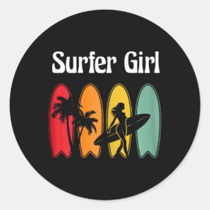 Surfer-Mädchen Surfboard Surfen Frauen Retro  Runder Aufkleber