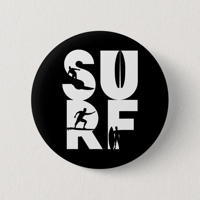 Surfer mit Surfboards in der Surf-Welle Reiter und Button (Vorderseite)