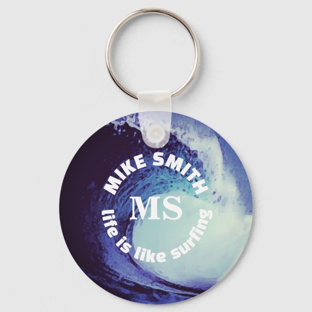 Surfer Name Blue Personalisiert Surf Schlüsselanhä Schlüsselanhänger (Vorderseite)