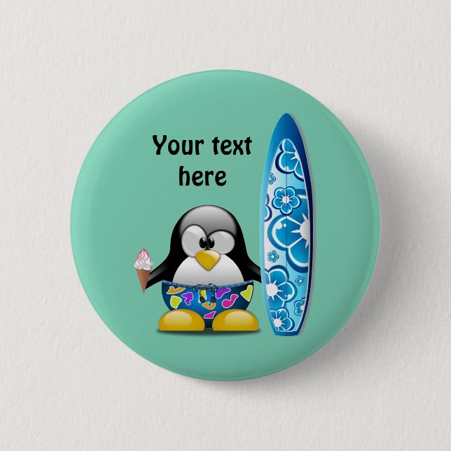 Surfer-Pinguin mit Eiscreme Button (Vorderseite)