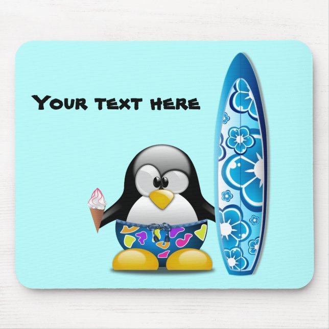 Surfer-Pinguin mit Eiscreme Mousepad (Vorne)