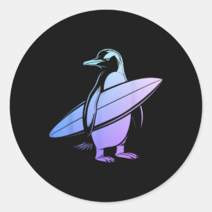 Surfer Pinguin Surfbrett Surfen Lustig Niedlich Su Runder Aufkleber