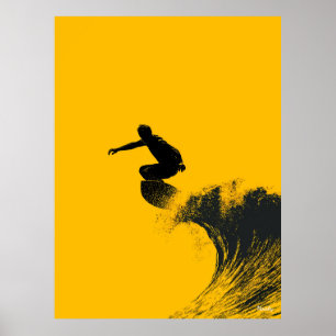 Surfer Poster – Schwarze Silhouette auf gelber Wel
