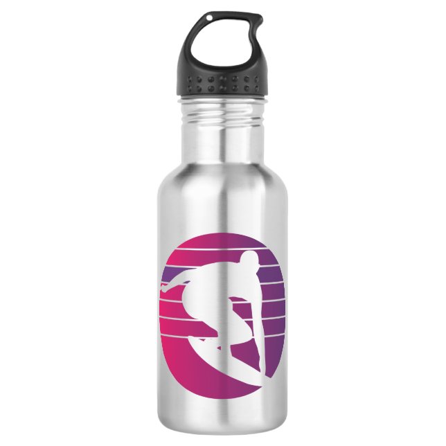 Surfer Retro Surfing Sunset Edelstahlflasche (Vorderseite)