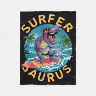 Surfer Saurus T-Rex Dinosaurier Surfen Dino Fahrer Fleecedecke
