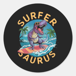 Surfer Saurus T-Rex Dinosaurier Surfen Dino Reiter Runder Aufkleber