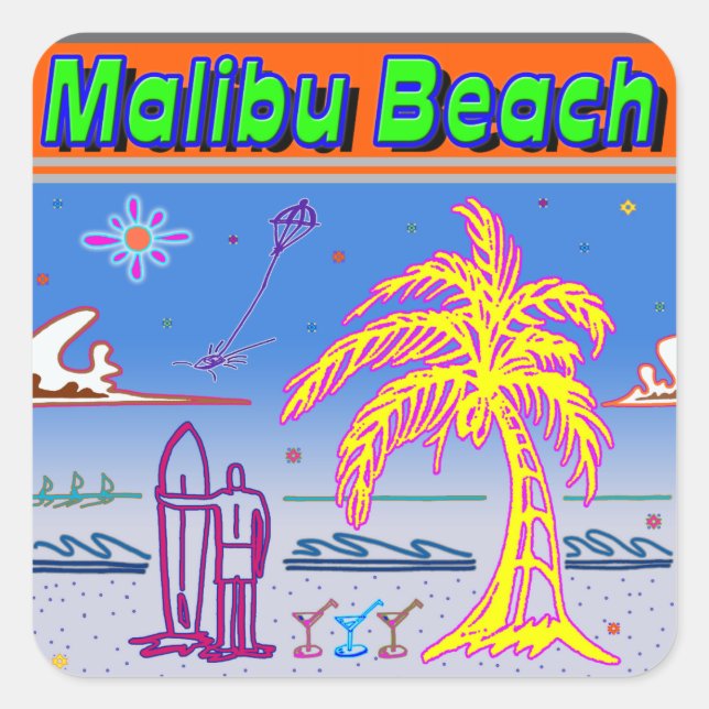 Surfer Sticker "Malibu Beach" (Vorderseite)