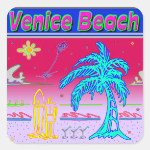 Surfer-Sticker "Venice Beach" Quadratischer Aufkleber