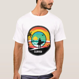 Surfer Sunset Beach Retro-Kreis-Illustration T-Shirt