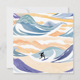 Surfer sur la vague   Carte aquarelle contemporain