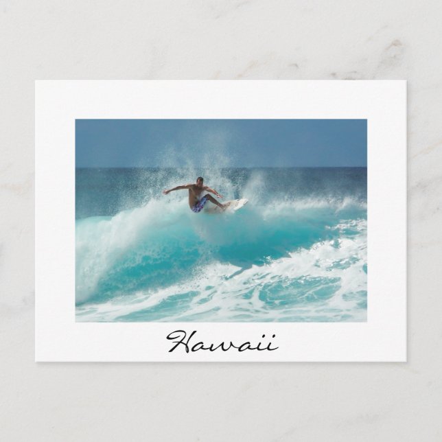 Surfer sur une grande vague blanche Hawaii carte p (Devant)