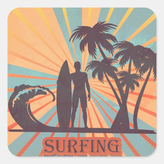 Surfer-Typ-Sticker Quadratischer Aufkleber (Vorderseite)