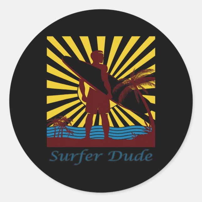 Surfer-Typ, Surfen  Runder Aufkleber (Vorderseite)