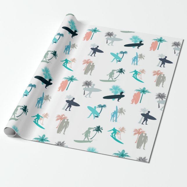 Surfer und Palmen Baummuster Geschenkpapier (Ungerollt)
