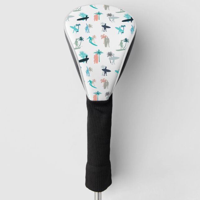 Surfer und Palmen Baummuster Golf Headcover (Vorderseite)