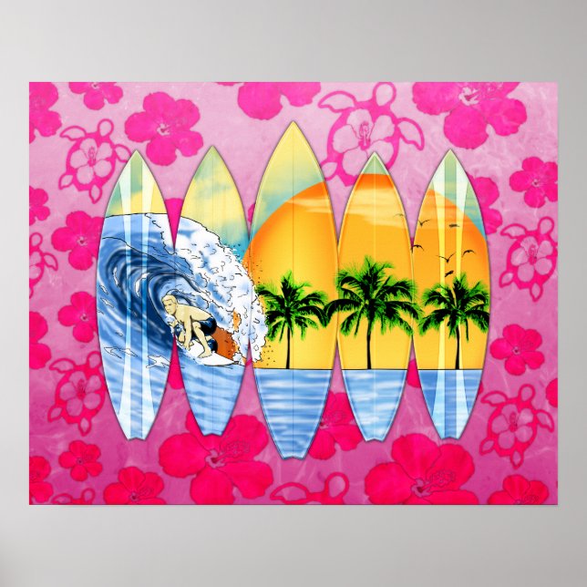 Surfer Und Surfboards Poster (Vorne)