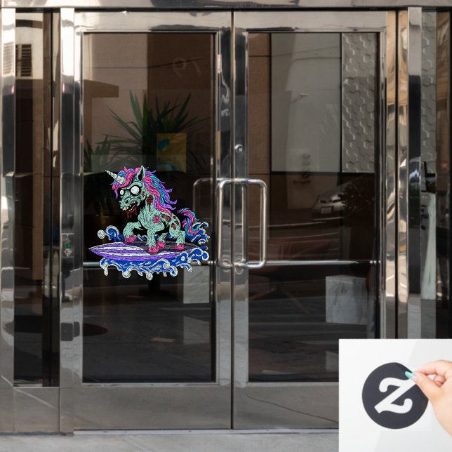 Surfer Unicorn Zombie Fensteraufkleber (Büro Tür)