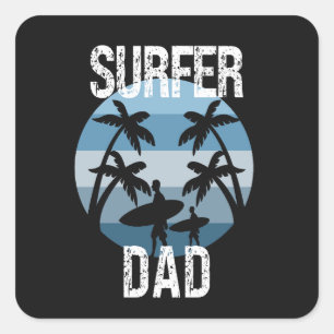 Surfer-Vater-Sticker Quadratischer Aufkleber
