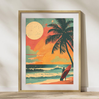 Surfer vintage en été Sunset Retro Poster