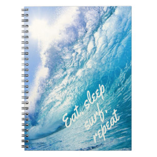 Surfer Wave Ocean Blue White Eat Sleep Surf Wieder Notizblock