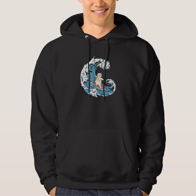 Surfer Waves Surfboard  Surfrider Cat Surfing Hoodie (Vorderseite)