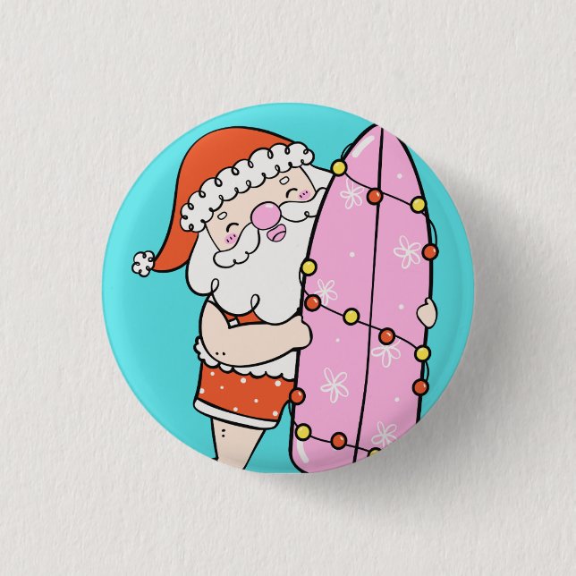 Surfer Weihnachtsmann Button (Vorderseite)