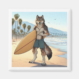 Surfer Wolf Magnet