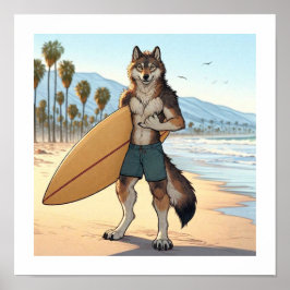 Surfer Wolf Poster