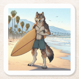 Surfer Wolf Rechteckiger Pappuntersetzer