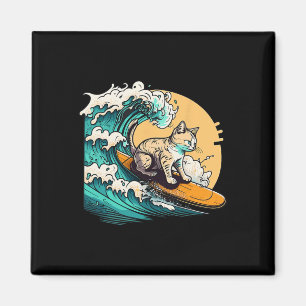 Surferkatze, Katze auf Surfbrett, Katze reitet auf Magnet