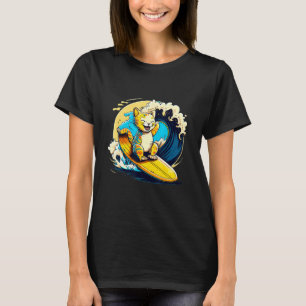 Surferkatze reitet auf Ozeanwellen Urlaub T-Shirt