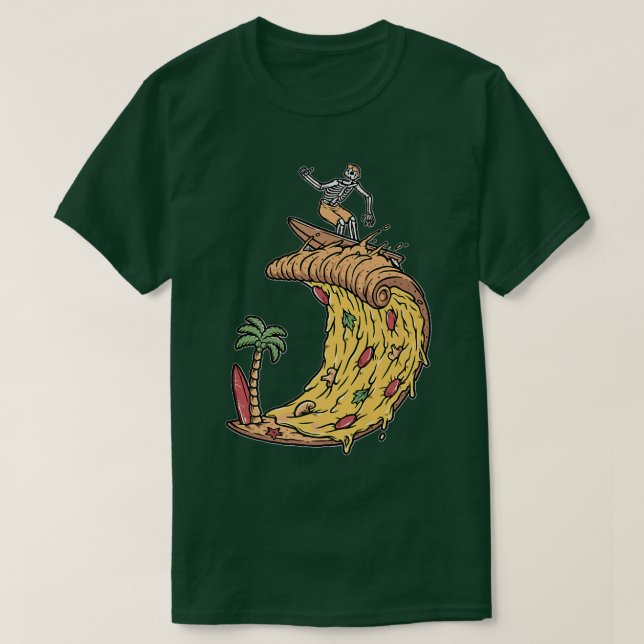 Surferretro Pizza Boy Pizza Surfer Skeleton Surfin T-Shirt (Design vorne)
