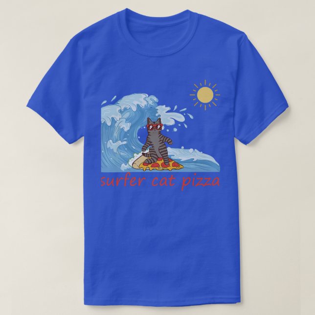 Surferretro Pizza Boy Surfer Cat Pizza Cheese Surf T-Shirt (Design vorne)