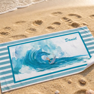 Surfeur sur une grosse vague   Serviette de plage 