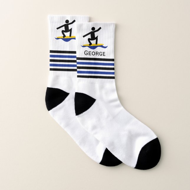 Surfgeschenke, Surfbrett und Streifen Socken (Paar)