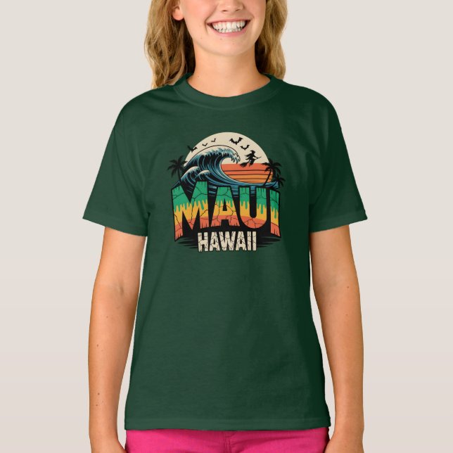 Surfhexe auf Broom Maui Hawaii Halloween T-Shirt (Vorderseite)