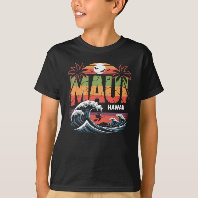 Surfhexe auf Broom Maui Hawaii Halloween T-Shirt (Vorderseite)