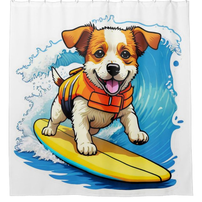 Surfhund Duschvorhang (Vorderseite)