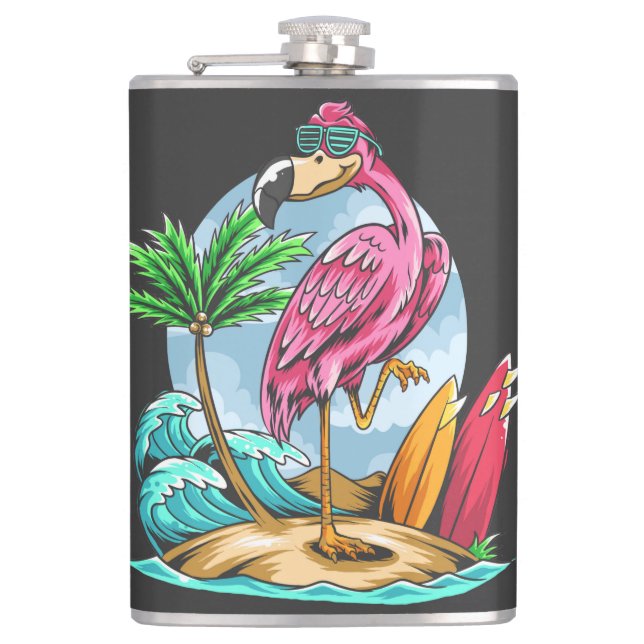 Surfin Flamingo! Flachmann (Vorderseite)