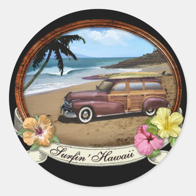 Surfin' Hawaii Runder Aufkleber (Vorderseite)