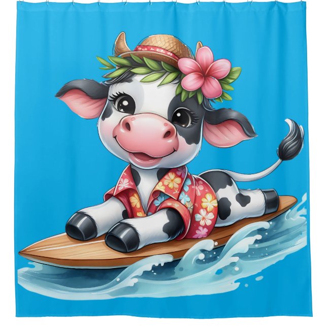 "Surfing Baby Cow" Duschvorhang (Vorderseite)