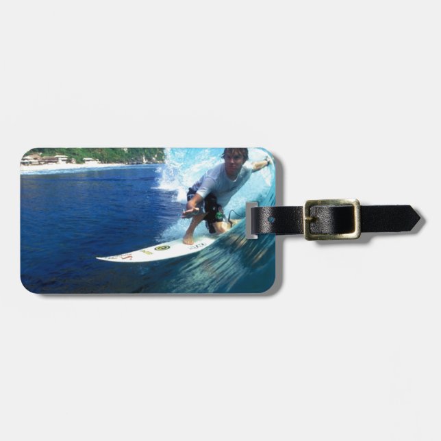 Surfing Bali blauer Wellengang Gepäckanhänger (Vorderseite horizontal)
