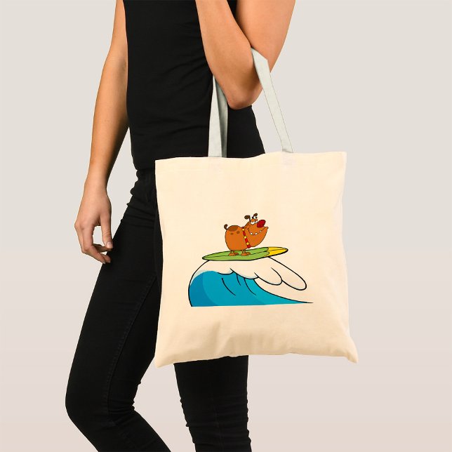 Surfing Bulldog Funny Dog Tote Beutel Tragetasche (Von Creator hochgeladen)