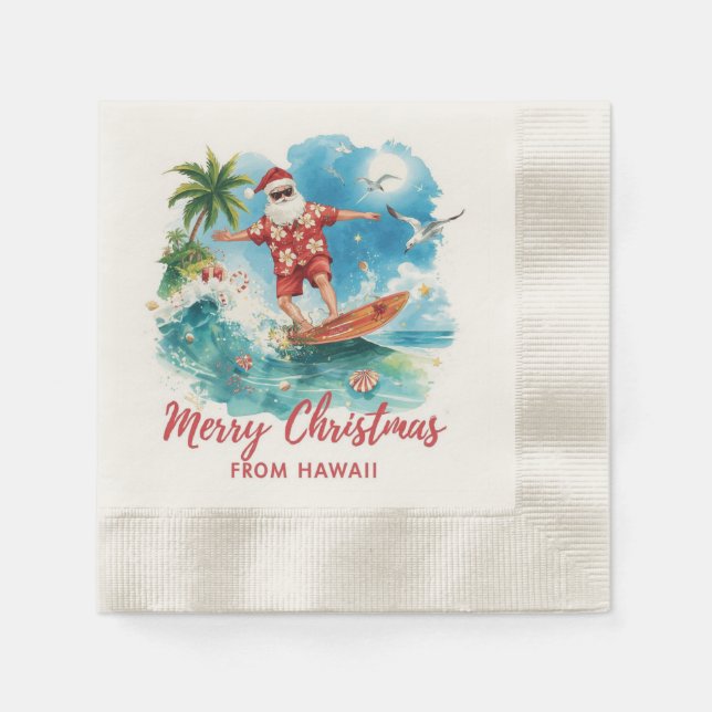 Surfing Christmas in Hawaii with Santa Claus  Serviette (Vorderseite)